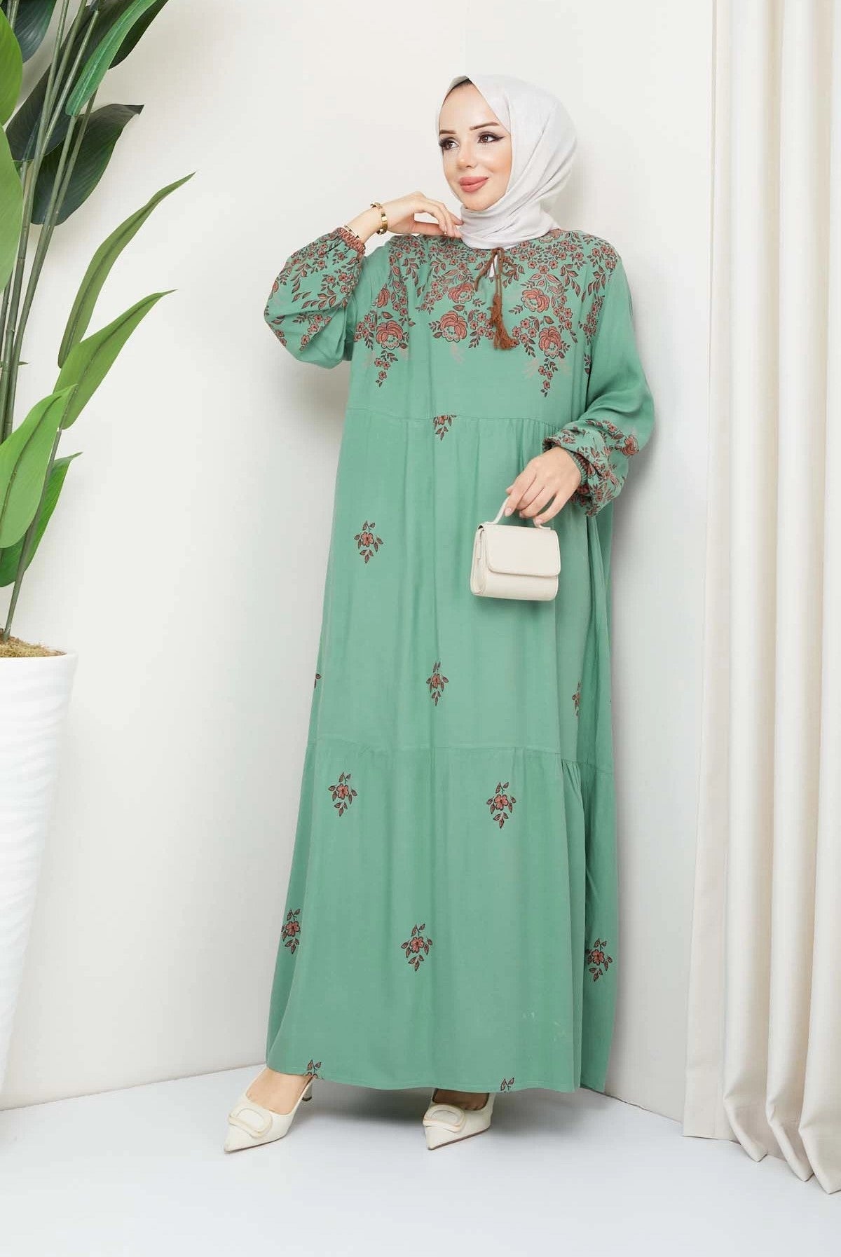Printed Viscose Mint Dress