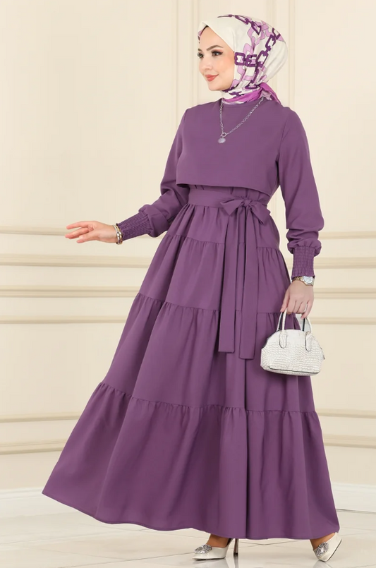 Ruffle Tericoton(Lycra-free) Dark purple Dress