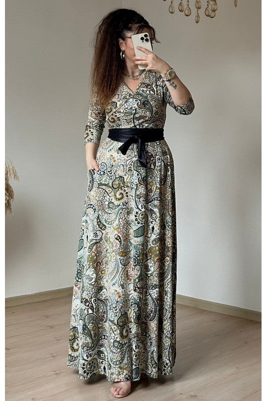 Green Shawl Patterned Dress