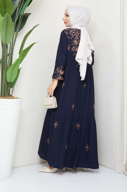 Printed Viscose Navy Blue Dress