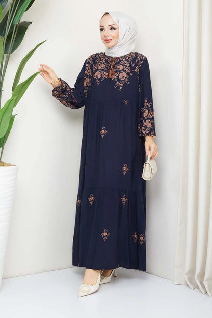 Printed Viscose Navy Blue Dress