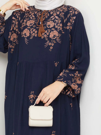 Printed Viscose Navy Blue Dress