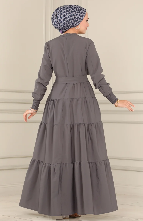 Ruffle Tericoton(Lycra-free) Dark gray Dress