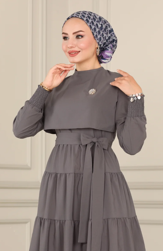 Ruffle Tericoton(Lycra-free) Dark gray Dress