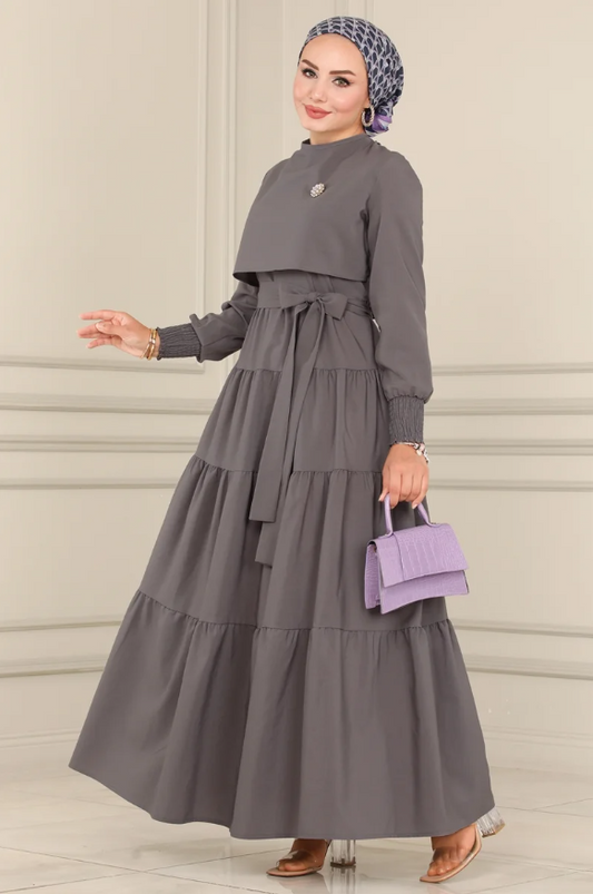 Ruffle Tericoton(Lycra-free) Dark gray Dress