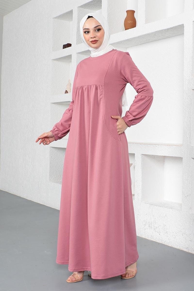 Balloon Sleeve Cotton Pink Sports Dress