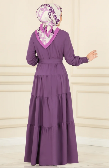 Ruffle Tericoton(Lycra-free) Dark purple Dress