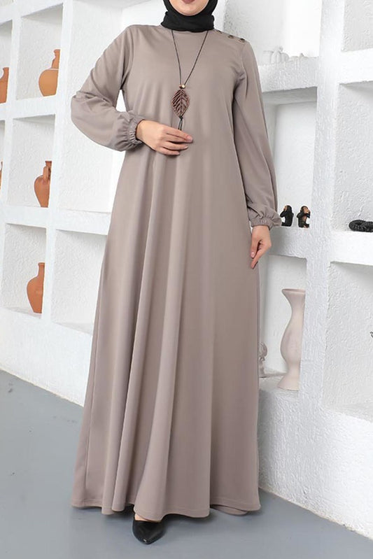 Polyester Cotton Blend Beige Modest Dress