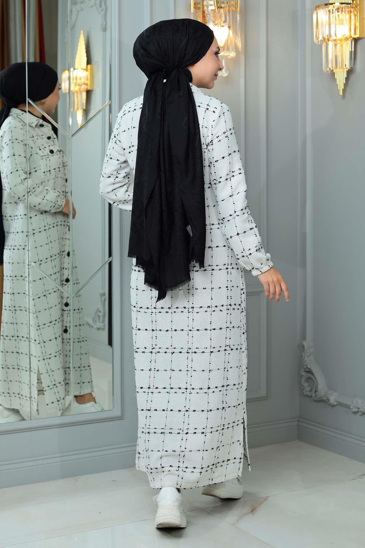 Tweed Checkered Cashmere White Coat