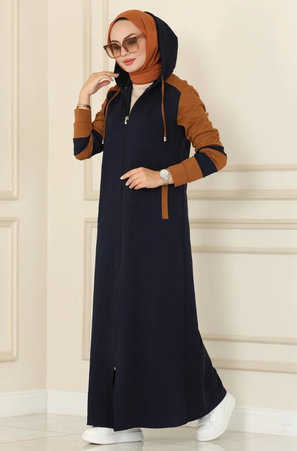 Hooded Sport Cotton Navy Blue Abaya
