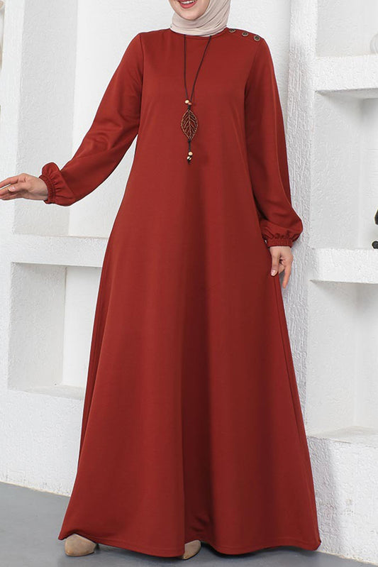 Polyester Cotton Blend Burgundy Modest Dress