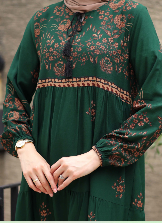 Viscose Emerald Green Modest Dress