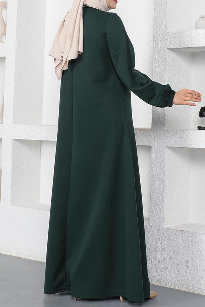 Polyester Cotton Blend Green Modest Dress