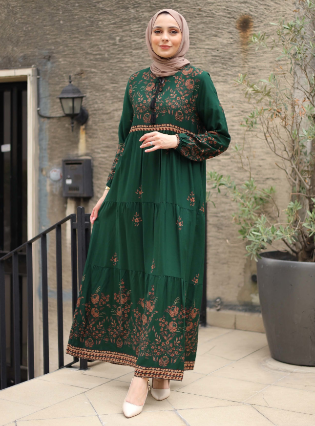 Viscose Emerald Green Modest Dress