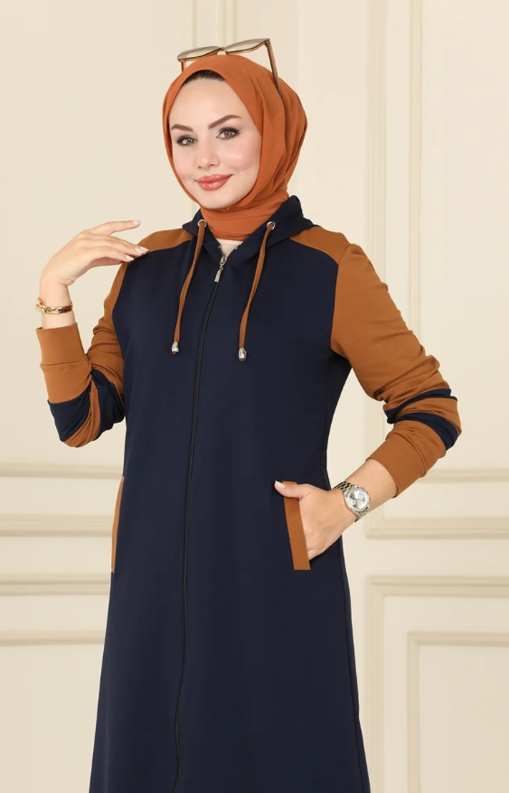 Hooded Sport Cotton Navy Blue Abaya