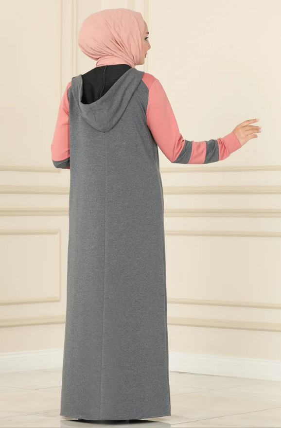 Hooded Sport Cotton Dark Gray Abaya