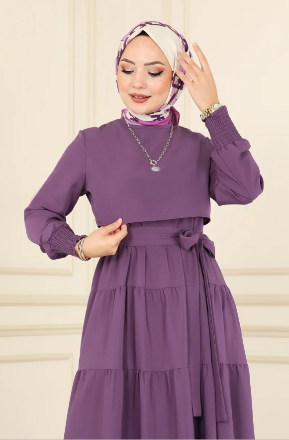 Ruffle Tericoton(Lycra-free) Dark purple Dress