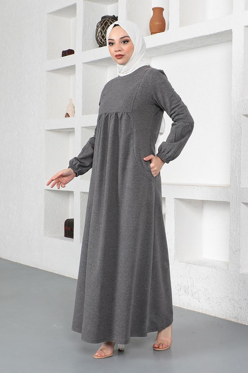 Balloon Sleeve Cotton Dark gray Sports Dress