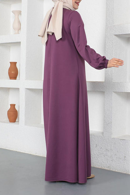 Polyester Cotton Blend Purple Modest Dress