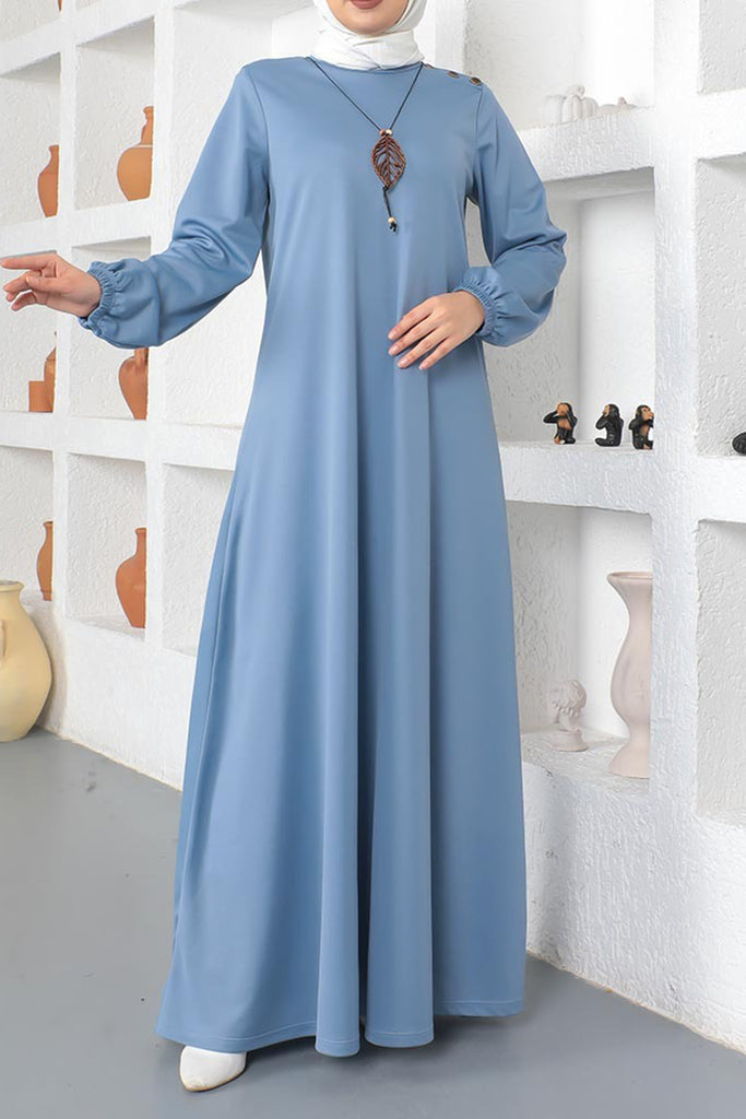 Polyester Cotton Blend Baby Blue Modest Dress