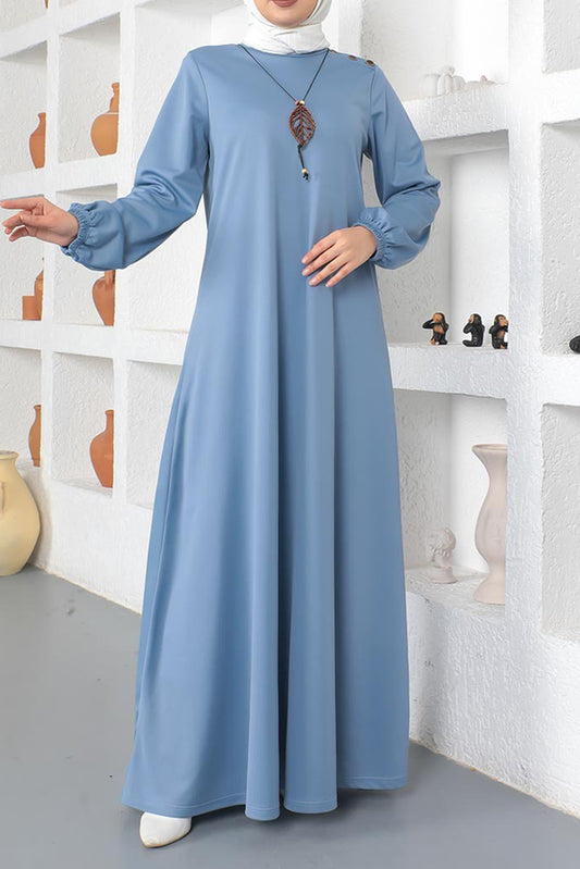 Polyester Cotton Blend Baby Blue Modest Dress