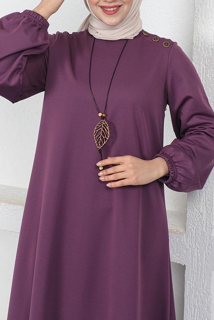 Polyester Cotton Blend Purple Modest Dress