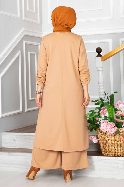 Simple Lycra Orma Beige 3 Pieces Suit