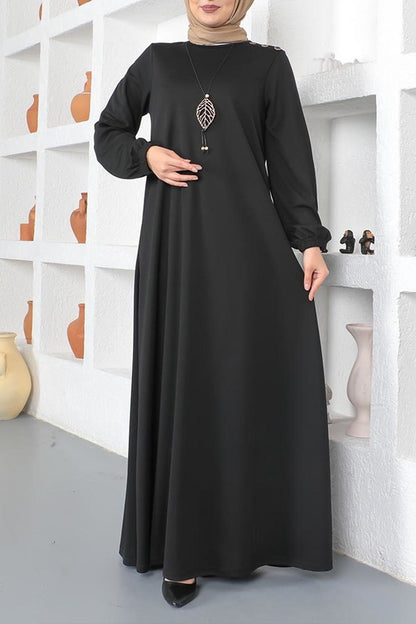 Polyester Cotton Blend Black Modest Dress