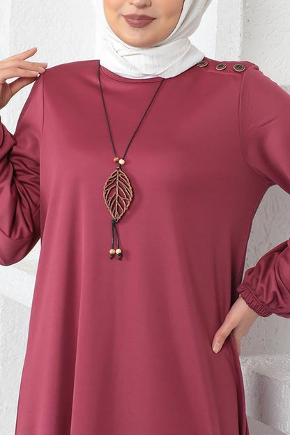 Polyester Cotton Blend Pink Modest Dress