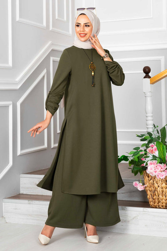 Simple Lycra Orma Khaki 3 Pieces Suit