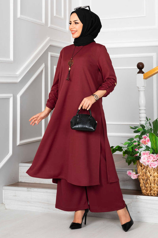 Simple Lycra Orma Claret red 3 Pieces Suit