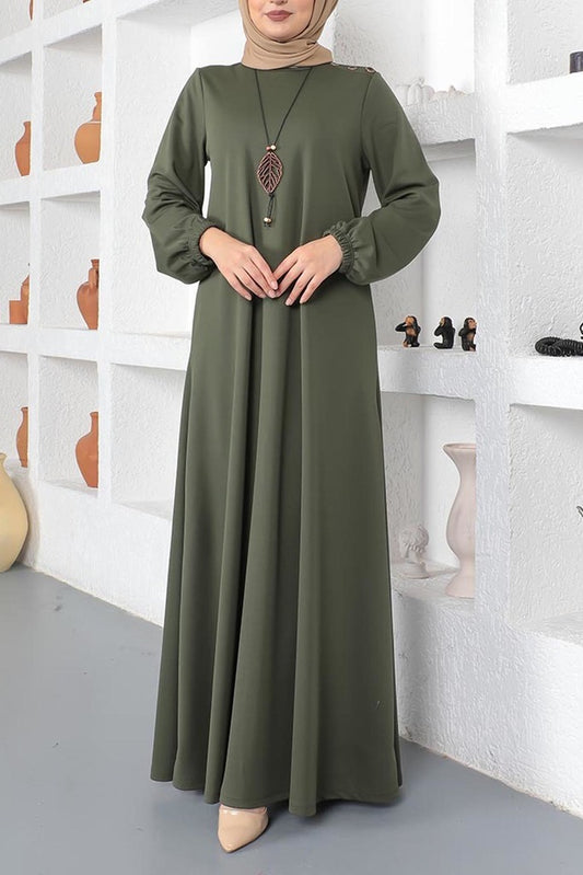 Polyester Cotton Blend Olive Modest Dress
