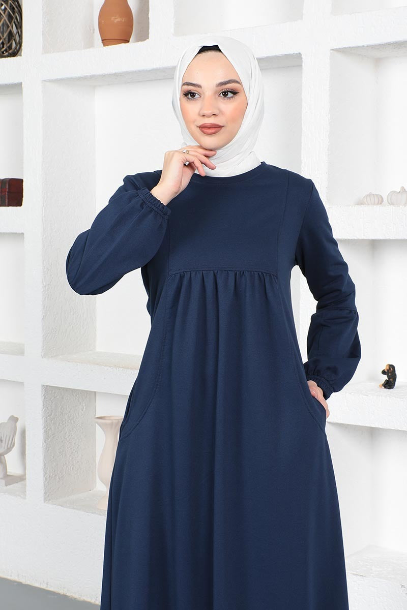 Balloon Sleeve Cotton Navy blue Sports Dress