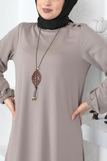 Polyester Cotton Blend Beige Modest Dress