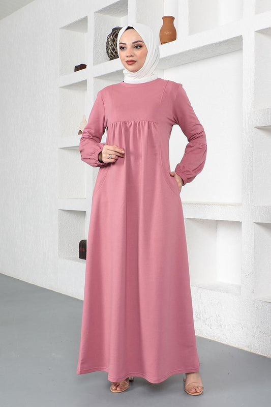 Balloon Sleeve Cotton Pink Sports Dress