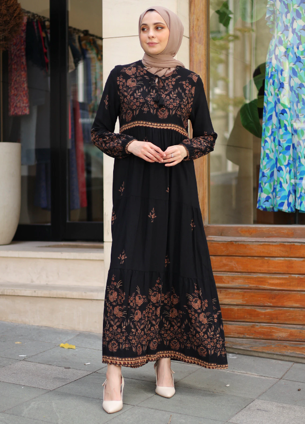 Viscose Black Modest Dress