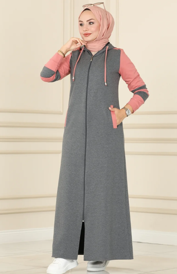 Hooded Sport Cotton Dark Gray Abaya