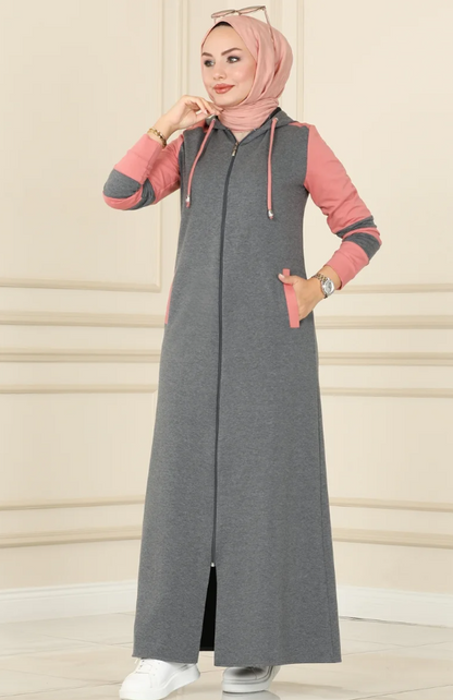 Hooded Sport Cotton Dark Gray Abaya