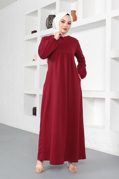 Balloon Sleeve Cotton Burgundy Sports Dress