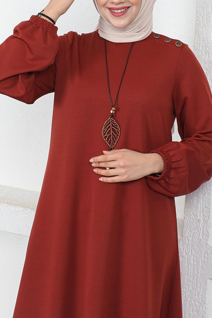 Polyester Cotton Blend Burgundy Modest Dress