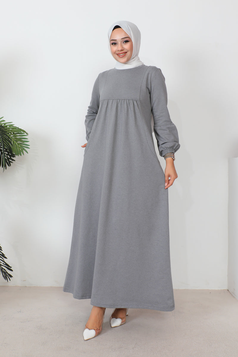 Balloon Sleeve Cotton gray Sports Dress