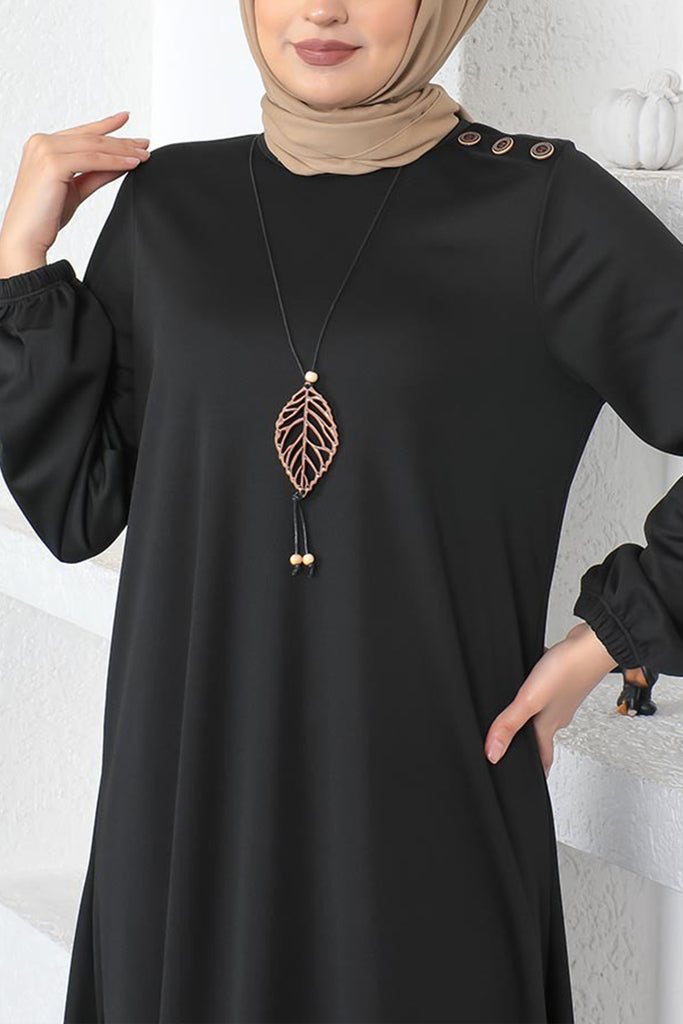Polyester Cotton Blend Black Modest Dress