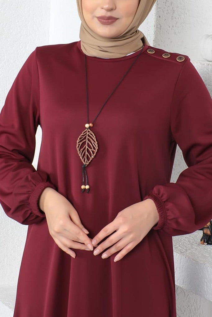 Polyester Cotton Blend Maroon Modest Dress