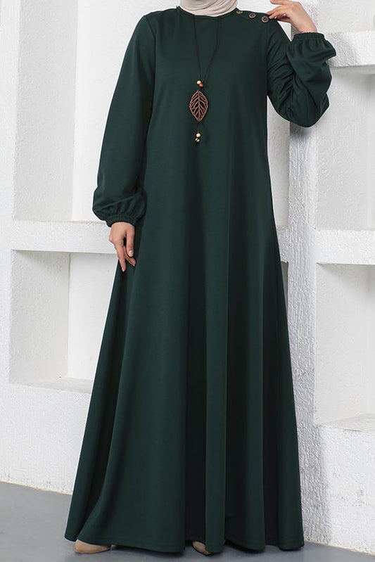Polyester Cotton Blend Green Modest Dress