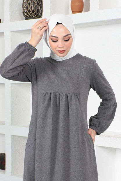 Balloon Sleeve Cotton Dark gray Sports Dress