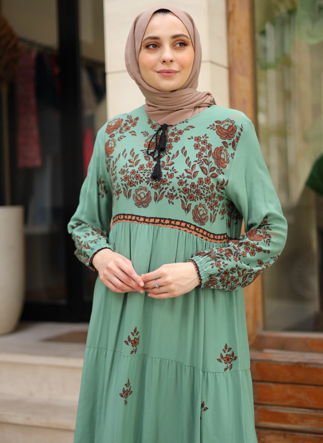 Viscose Green Modest Dress