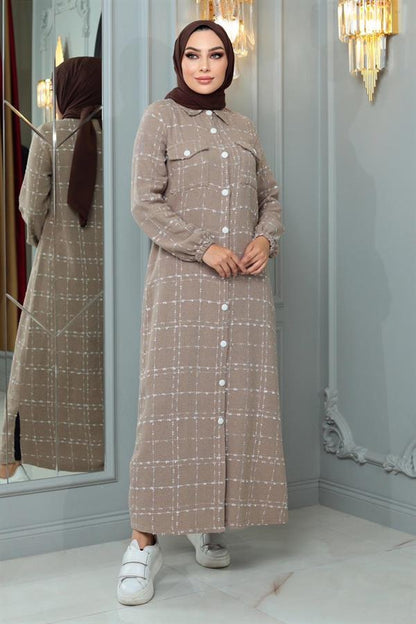 Tweed Checkered Cashmere Beige Coat