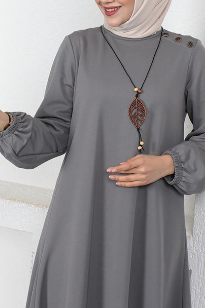 Polyester Cotton Blend Gray Modest Dress
