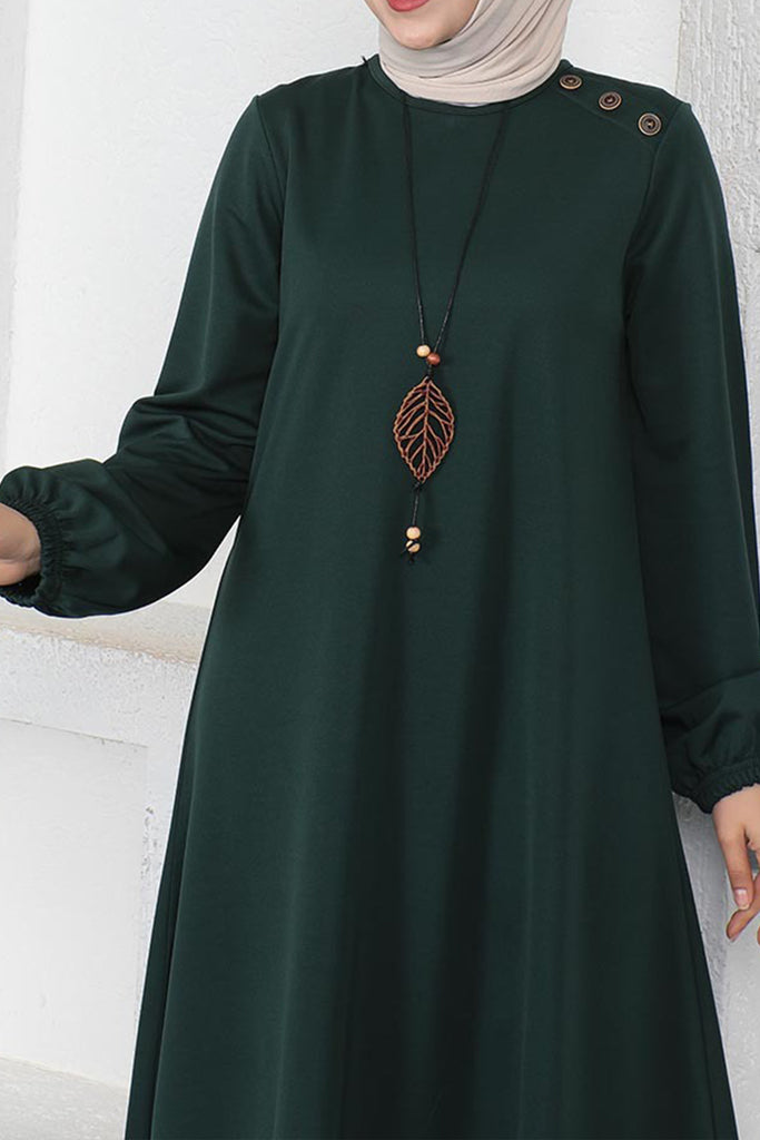 Polyester Cotton Blend Green Modest Dress