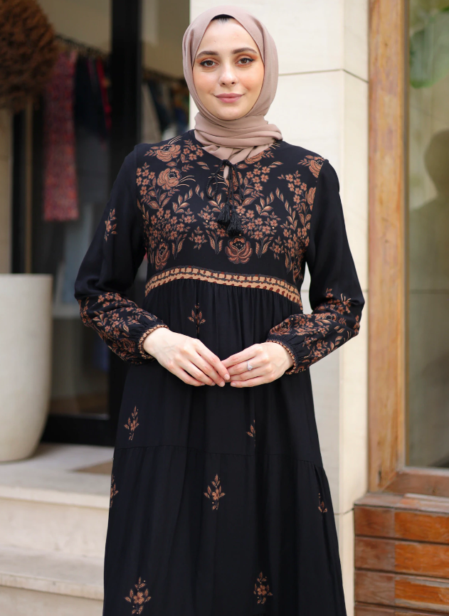 Viscose Black Modest Dress